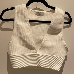 White babaton plunge neck sculpt knit top